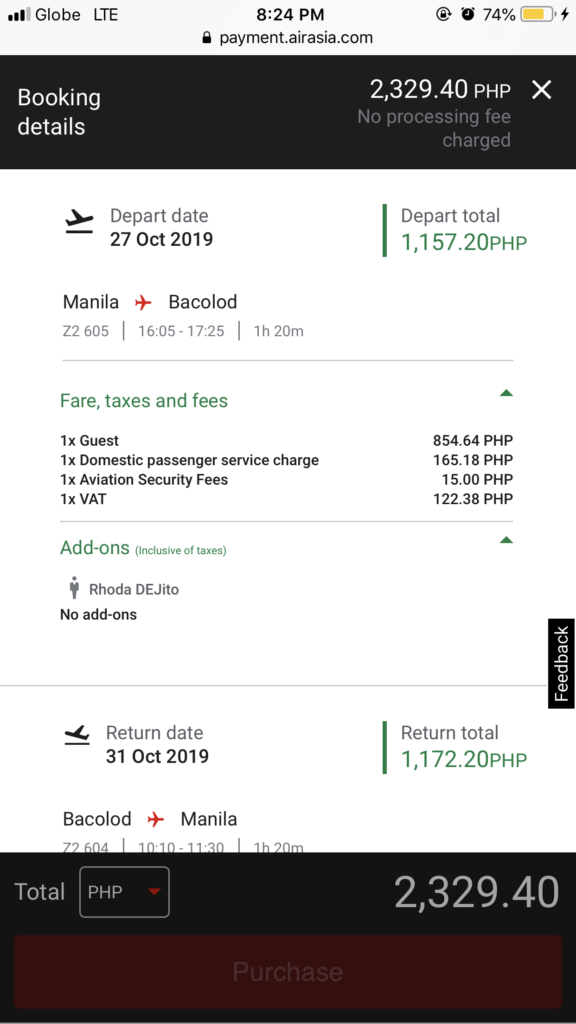 MNL-BCD-MNL roundtrip airfare in AirAsia